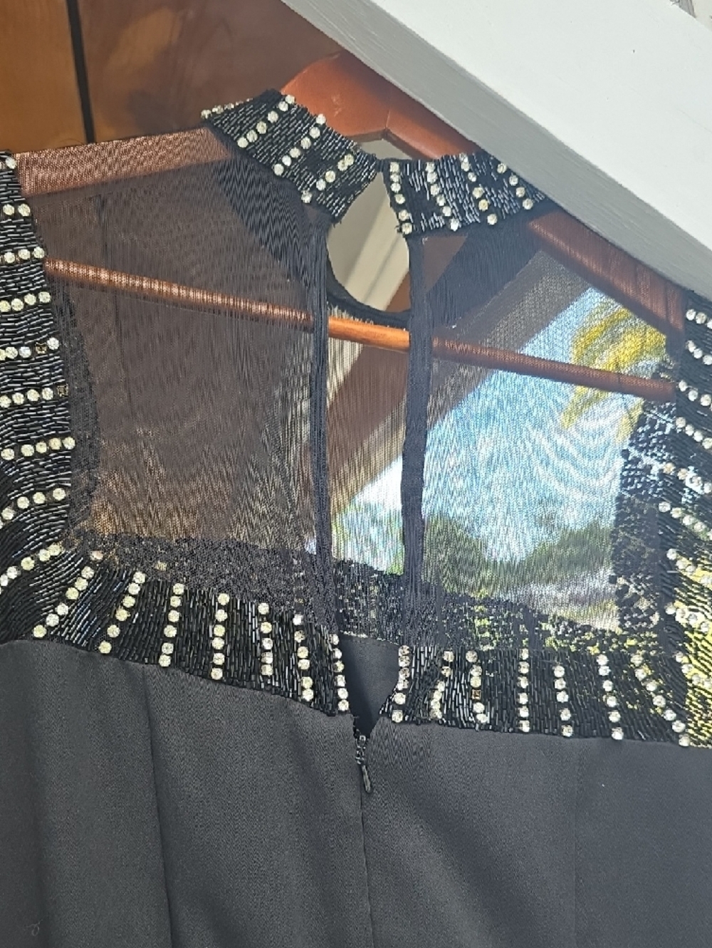 Lillie Rubin Black Beaded Fringe Evening Dress Size 8 - Picture 8 of 14